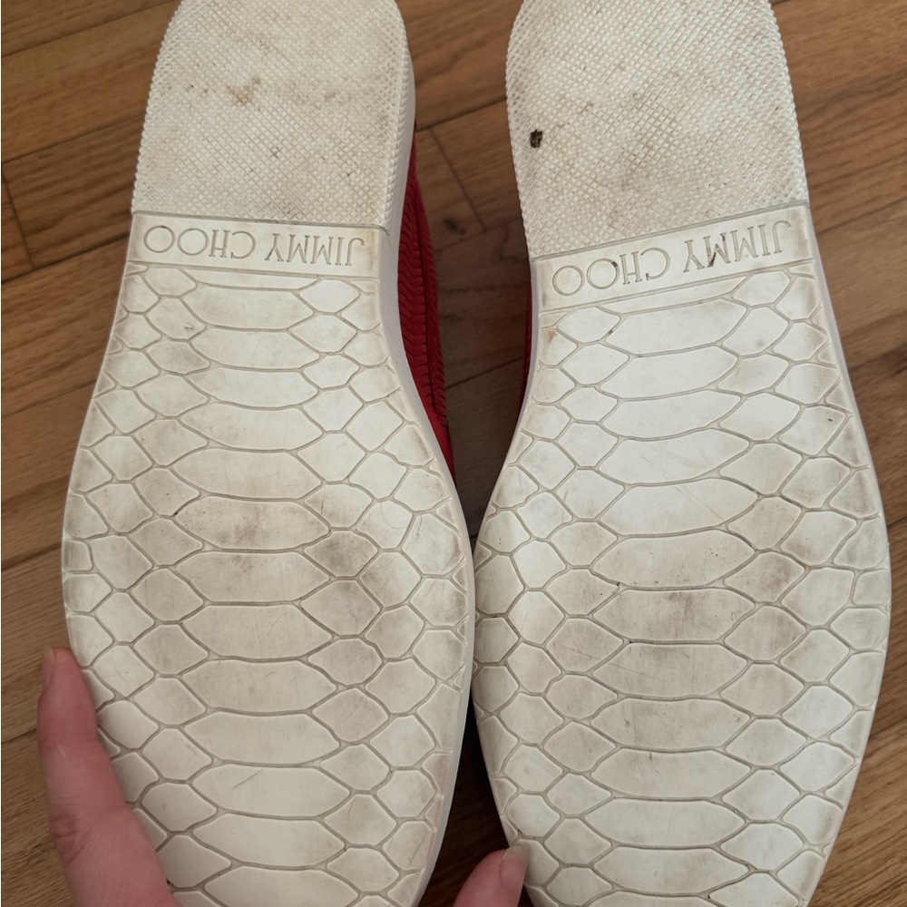 Jimmy Choo Red Textured Men's Loafers - Picture 2 of 6